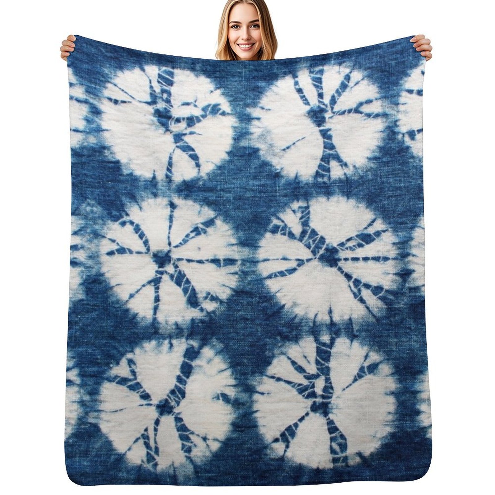 Shibori Tie Dye - Coperta Plaid Shibori Circles, Indigo, Tie